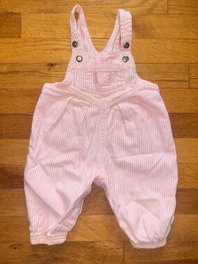 VINTAGE OshKosh B’Gosh Pink & White Stripped Overalls Vestback Girls 3-6 Months